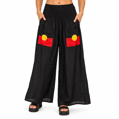 Aboriginal Flag Printed Pockets Rayon Womens Pants